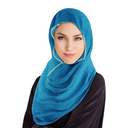 Hijab Scarf for Women Soft Chiffon Rhinestone Long Scarf Shawl Fashion Muslim Hijab Head Wrap Scarves - color: Blue