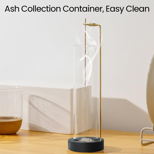 Incense Holder for Sticks, Anti-Ash Flying Incense Burner with 30 Incense Sticks, Detachable Glass Ash Catcher - color: Black