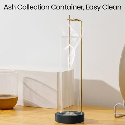 Incense Holder for Sticks, Anti-Ash Flying Incense Burner with 30 Incense Sticks, Detachable Glass Ash Catcher (Black, 2Pcs - color: Black-2pcs