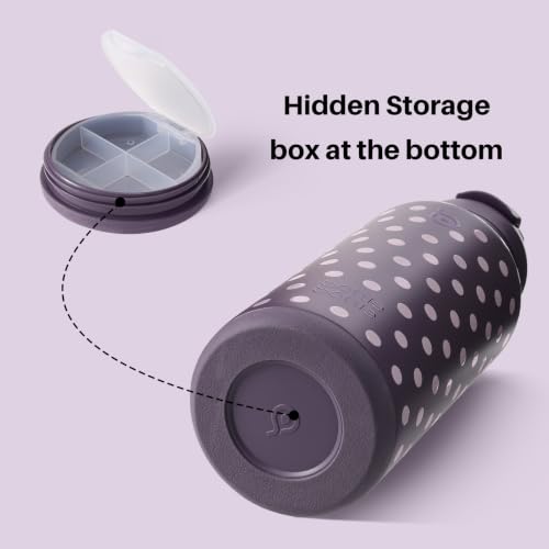 BOTTLE BOTTLE 32oz Insulated Water Bottle with Pill Box | Stainless Steel,Sport Water Bottle, with Straw Dual-use Lid and Pill Box, Design for Gym - color: Dancing Dots