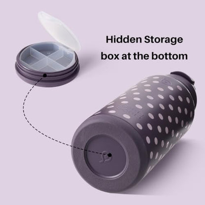 BOTTLE BOTTLE 32oz Insulated Water Bottle with Pill Box | Stainless Steel,Sport Water Bottle, with Straw Dual-use Lid and Pill Box, Design for Gym - color: Dancing Dots