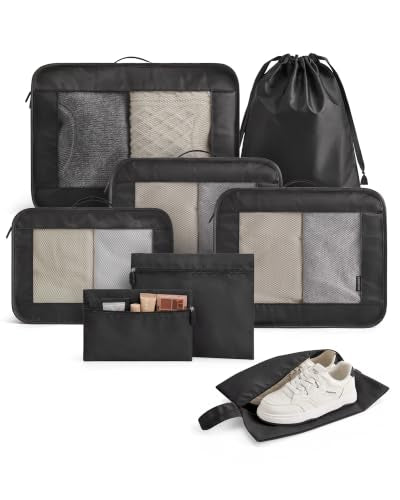 LIGHT FLIGHT 8 Set Packing Cubes for Travel, Cruise Ship Travel Essentials - color: Black
