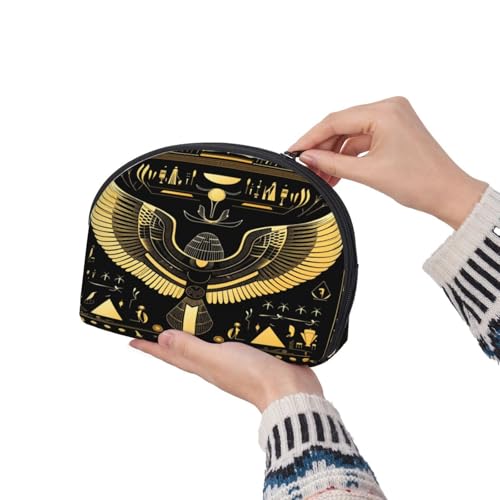 Egyptian Hieroglyphics 2-Piece Shell Makeup Bag Set, Large Capacity Travel Cosmetic Bag For Women With Zipper, Waterproof Polyester Toiletry Organizer Pouch For Purse, Travel, Gym & Daily Use - color: Egyptian Hieroglyphics1