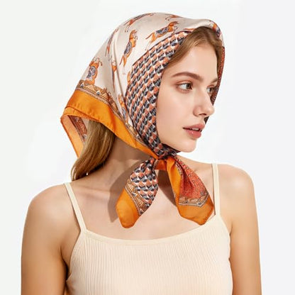 27" Head Scarf Like Satin Silk for Women,Hair Scarves Bandana,Headband Silk Feeling for Hair Wrap - color: Golden Brown