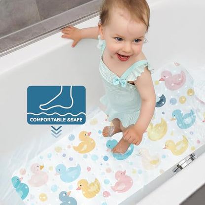 LNOND Bath Mat for Tub for Kids, Toddler Bathtub mat Non Slip, Colourful Cartoon Duck Kids Bath Mats for Bathroom Non Slip with Drain Holes and Suction Cups,Machine Washable (40 X 16 Inch) - color: Cartoon Duck
