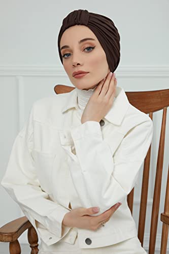 Aisha's Design Instant Turban Plain Cotton Scarf Head Wrap Lightweight Hat Bonnet Cap for Women - color: Brown