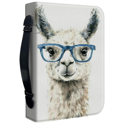 Bible Cover Case for Women, PU Leather Large Bible Cases with Zipper Fits Books Up to 12" x 9" x 2.76”, Bible Carrying Bag for Men, Alpaca with Glasses - color: Alpaca With Glasses