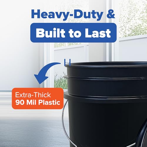 5 Gallon Plastic Bucket with Airtight Lid | Made in USA | Food Grade Bucket | BPA-Free | Heavy Duty 90 Mil All Purpose Pail | One 12" Rubber Mallet & One Lid Opener Included | 1 Pack - color: Black, size: 1 Pack