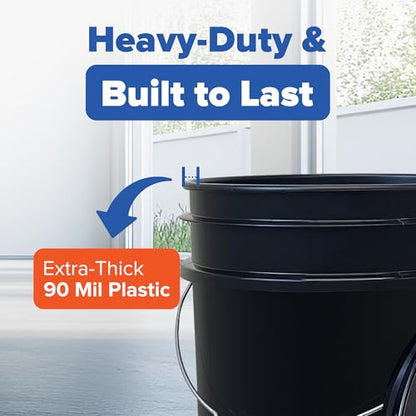 5 Gallon Plastic Bucket with Airtight Lid | Made in USA | Food Grade Bucket | BPA-Free | Heavy Duty 90 Mil All Purpose Pail | One 12" Rubber Mallet & One Lid Opener Included | 3 Pack | Airtight Lid, Mallet and Lid Opener Included, Heavy-Duty 90 Mil HDPE P