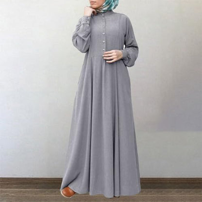 Dress for Women Muslim Long Sleeve Button Down Dress Shirt Prayer Casual Clothes Summer Fashion Outfits - color: Grey, size: X-Large