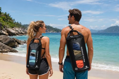 Freegrace Waterproof Dry Bag Set of 3 - Submersible Dry Sack with Double Zip Lock Seals - Includes Waist Pouch & Phone Case - Perfect for Kayaking, Swimming, Boating & Rafting (Black(Window), 5L) - color: Black, size: 5L, style: Window