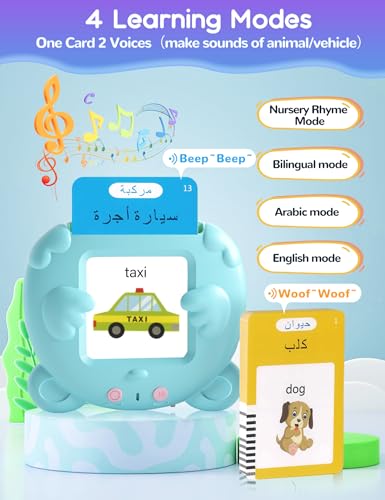 Arabic and English Talking Flash Cards for Toddlers, 510 Sight Words Bilingual Learning Toys for Children, Autism Pocket Speech Therapy Toys, Arabic Vocabulary Educational Flashcards - size: 510-Arabic&English(blue)