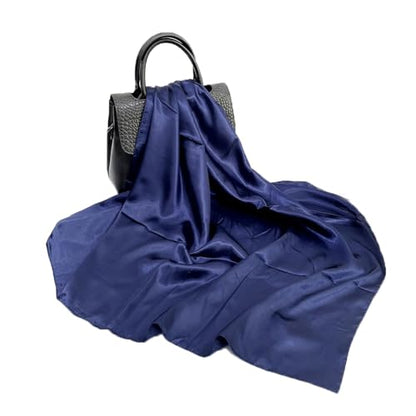 Elegant Satin Jersey Muslim Hijab Scarf Square Soft Head Wrap Scarves Shawl for Women Girls - color: Navy Blue(90*90cm)