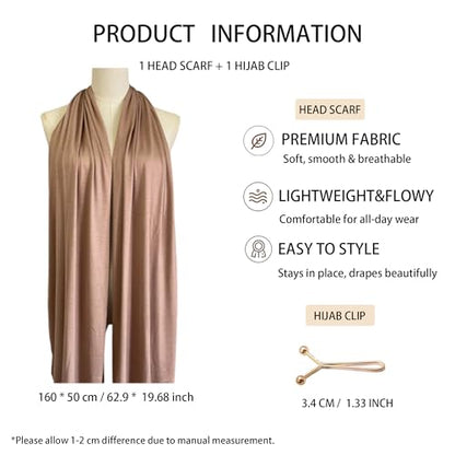 Jersey Hijab Scarf for Women,Lightweight Muslim Turban Head Scarf Modal Feel Hijab Coverings for Prayer with Clip - color: Khaki