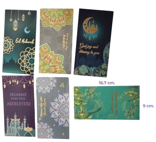 Pack 6 Islam Money Envelopes with 6 Styles AMN-456 Eid Mubarak Arabic Calligraphy Cash Holder for Kids Muslim Eidil Fitr Ramadan Gift (Color Set 2) - color: Color Set 2