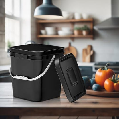 Mumufy 10 Pcs 3.5 Gallon Square Food Grade Bucket with Lid Plastic Buckets Pail with Handle Lid Heavy Duty Buckets for Storing Dry Food Charcoal Camping Fishing(Black) - color: Black, style: Square