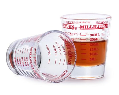 Shot Glasses Measuring Cup 2 Pieces Liquid Heavy Glass 30 Milliliter Scaled Measuring Glass for Liquid (Red, 30ml) - color: Red, size: 30ml