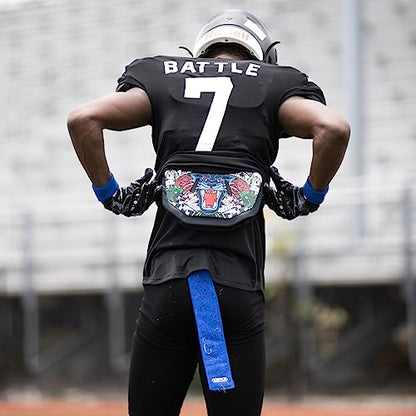 Battle Premium Football Streamer Towel, Black | Light thin and quick-drying, attaches to your belt with hook-and-loop fastener, ultra-absorbent waffle fabric, stays put - color: Black