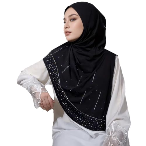 Ready To Wear Instant Hijab for Women Girls Muslim Slip-On Khimar Hijab Scarf Rhinestone Hijabs Islamic Abaya Turban - color: Black
