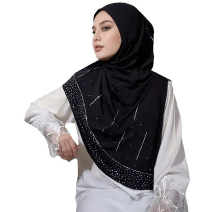 Ready To Wear Instant Hijab for Women Girls Muslim Slip-On Khimar Hijab Scarf Rhinestone Hijabs Islamic Abaya Turban - color: Black
