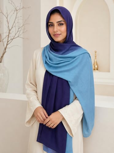 Modal Feel Hijab Scarf for Women, Lightweight Ombre Dual Color - color: 1#navyblue