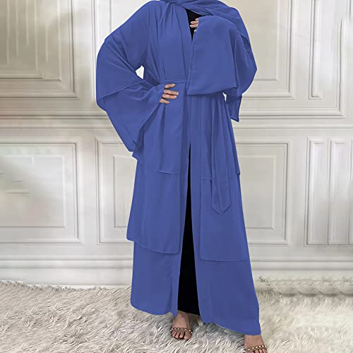 Muslim Abaya Dress for Women - Long Sleeve Islamic Dubai Abaya Cardigan Robe - Middle East Prayer Dress with Hijab - color: #A: Dark Blue, size: XX-Large