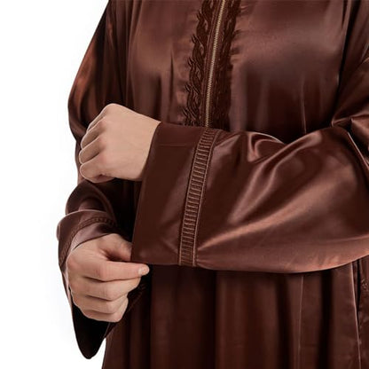 Men's Islamic Arab Kaftans Robe for Eid, Dubai Ramadan Daily Clothes - Muslim Thobe Shirt - color: A Brown, size: X-Large