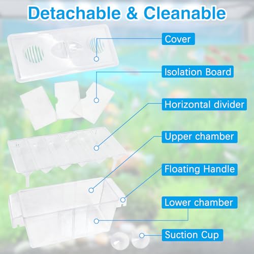 Tfwadmx Fish Breeding Box - 4 Rooms HD Aquarium Breeder with Suction Cups, Baby Hatchery Acrylic Incubator Isolation Box, Artificial Plant for Guppy Hatchery - size: 4 Rooms