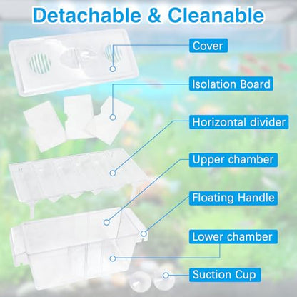 Tfwadmx Fish Breeding Box - 4 Rooms HD Aquarium Breeder with Suction Cups, Baby Hatchery Acrylic Incubator Isolation Box, Artificial Plant for Guppy Hatchery - size: 4 Rooms