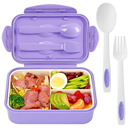 LOVINA Bento Lunch Box for Adults Kids - 1100ML/Built-in Utensil, BPA-Free - color: Purple