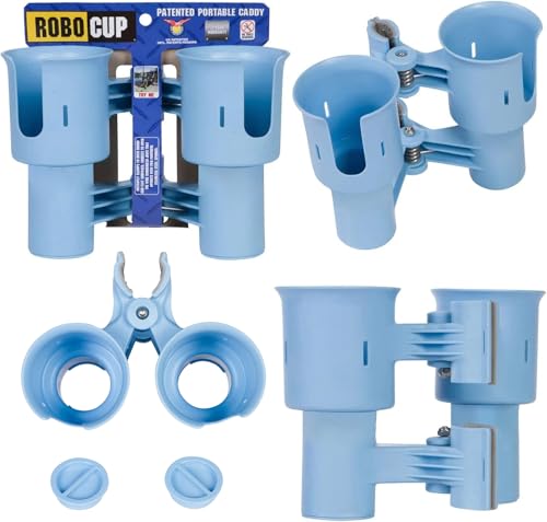 (Light Blue), Patented Clamp On Boat Cup Holder |Multifunction Dual Drink Caddy for Fishing Poles, Tools, Net, Gaff |Portable Storage for Boating, Beach, Umbrellas, Golf Carts, Strollers - color: Light Blue, size: Standard Spring
