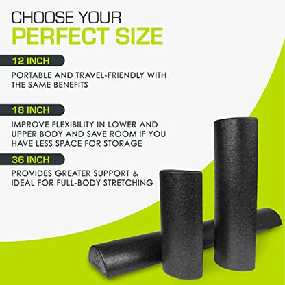 ProsourceFit High Density Foam Rollers - inches long. Firm Full Body Athletic Massager for Back Stretching, Yoga, Pilates, Post Workout Trigger Point Release - color: Black - 18" X 3"