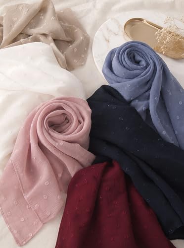 Chiffon Dotted Hijab Scarf for Women, Lightweight Textured Head Wrap Shawl,Soft Muslim Headscarf for Spring Fall - color: Mcmqxf2531-3#lightpink