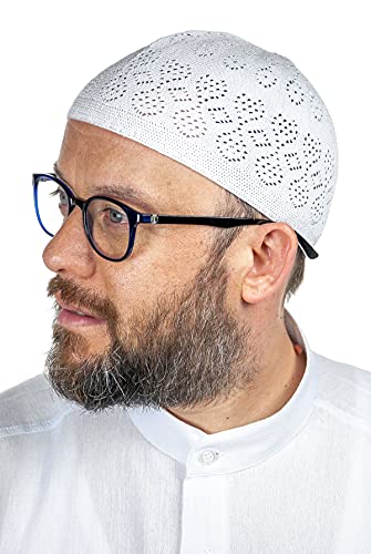 ihvan online Turkish Muslim Knitting Kufi Hats for Men, Taqiya, Takke, Peci, Islamic Caps, Islamic Gifts, Standart Size - color: White