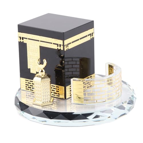 Pssopp Crystal Kaaba Ornament, Elegant Engraved Islamic Decor Display Gift for Car Desk Gold 10 cm 1 Piece