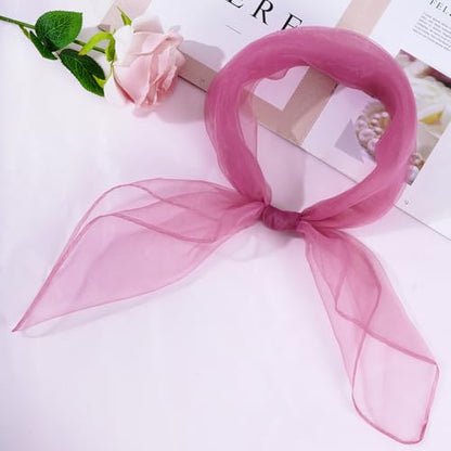 Fengek 9 Pcs Chiffon Scarf, 27.6 Inch Square Solid Color Bandana Handkerchief Ribbon Scarves for Women Girls - color: Multicolor 3