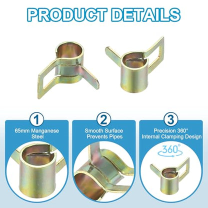 PATIKIL Spring Band Hose Pipe Clamps for 5-6 mm OD Hose, 50 Pack Silicone Vacuum Constant Tension Band Clips for Fuel Line Silicone Air Hose Tube Water Pipe, Gold - size: 5-6 mm
