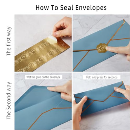 100 Pack #10 Business Envelopes with Gold Stickers, Dusty-Blue - color: Dusty-Blue