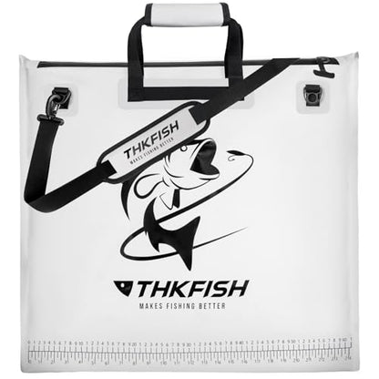 THKFISH Fish Tournament Weigh in Bag for Bass Fishing, Heavy Duty Insulated Live Fish Bag for Caught Fish with Waterproof Zipper and Mesh Liner, Leakproof,Puncture Resistant(White-25×23in) - color: White-25×23in