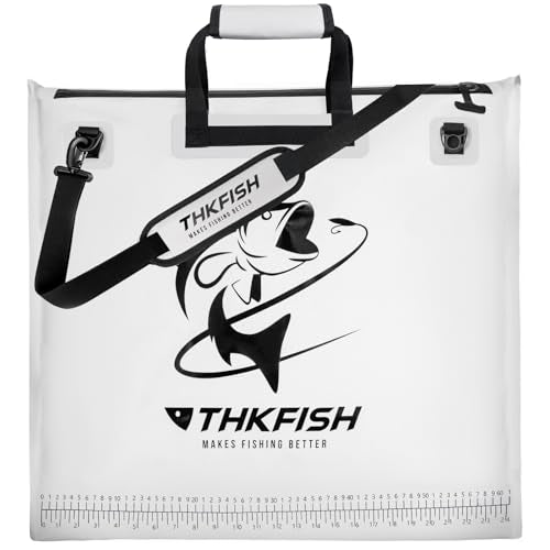 THKFISH Fish Tournament Weigh in Bag for Bass Fishing with Leakproof Zipper | Heavy Duty Live Fish Bags for Caught Fish with Waterproof Zipper and Mesh Liner,Puncture Resistant - color: White-25×23in