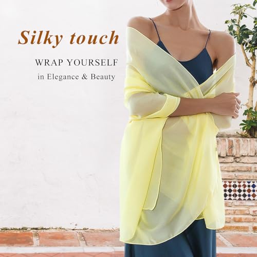 RIIQIICHY Women Shawls and Wraps for Evening Dresses Like Chiffon Silk Scarf Formal Silky Pashmina Shawls for Weddings - color: Light Yellow
