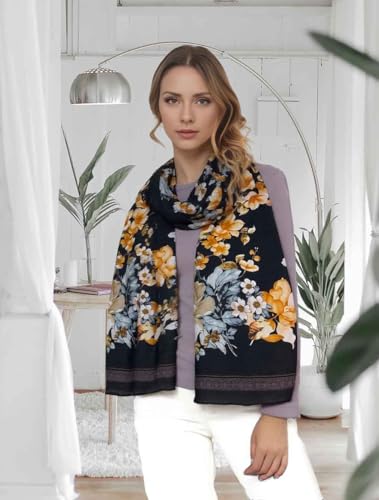 Xyueanlo Scarfs for Women Lightweight Scarves Fashion Print Floral Pattern Head Scarf Wraps Shawls - color: Black