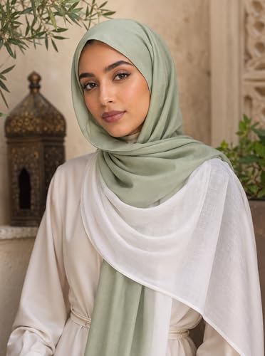 Modal Feel Hijab Scarf for Women, Lightweight Ombre Dual Color - color: 2#peagreenwhite