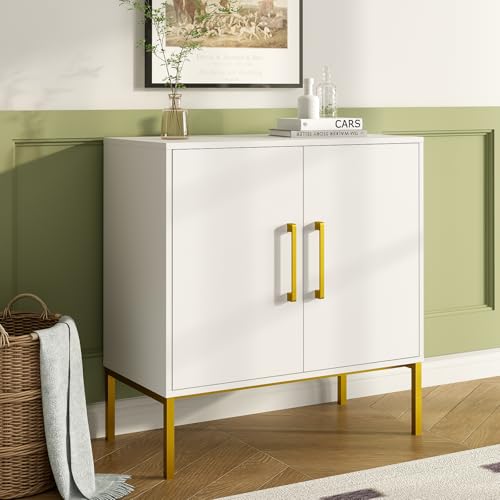 Storage Buffet Cabinet with Gold Handles and Metal Legs, White丨Freestanding Sideboard, Modern Wooden Side Cabinets for Bedroom, Living Room, Kitchen, Office and Hallway - color: White, size: 1PC
