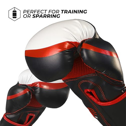 Sanabul Essential Gel Boxing Gloves for Men & Women, Kickboxing MMA, Muay Thai Gloves and Heavy Bag Training Punching & Sparring - color: Black/Red, size: 8 oz