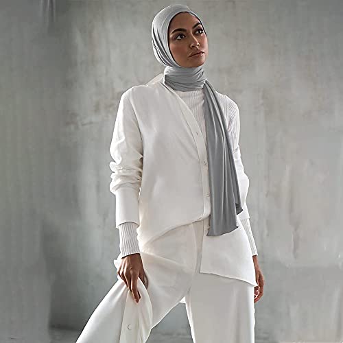 Soft Stretch Head Wrap Scarfs Long Turban Head Wrap Tie for Women - color: Light Grey