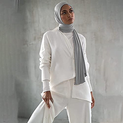 Soft Stretch Head Wrap Scarfs Long Turban Head Wrap Tie for Women - color: Light Grey