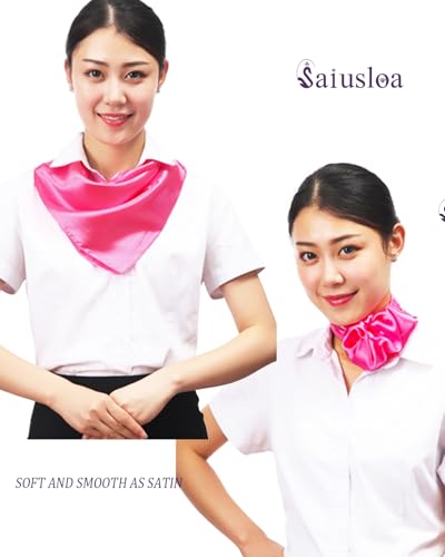 Saiusloa Solid Color Neck Scarf For Women Square Satin Head Scarves headband Bandanas 23.6× 23.6 inches - color: 16-rose Red