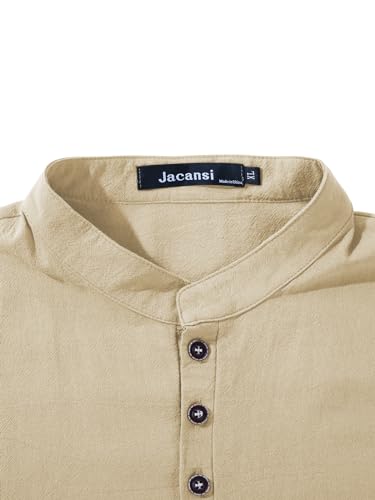 Jacansi Men's Muslim Buttoned Thobe Long Tunic, Oversized & Extra Long, Arabic Style with Pockets - color: Khaki, size: XX-Large