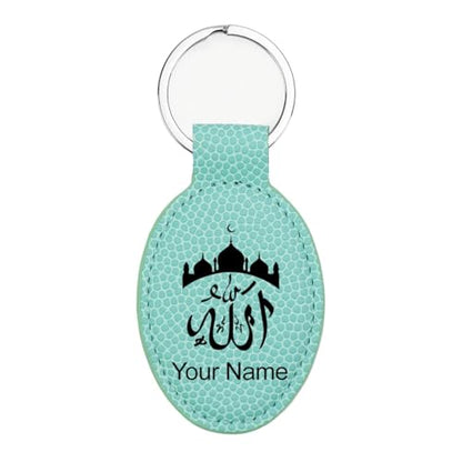 LaserGram Oval Keychain, Allah 2, Personalized Engraving Included (Basketball Teal) - color: Basketball Teal